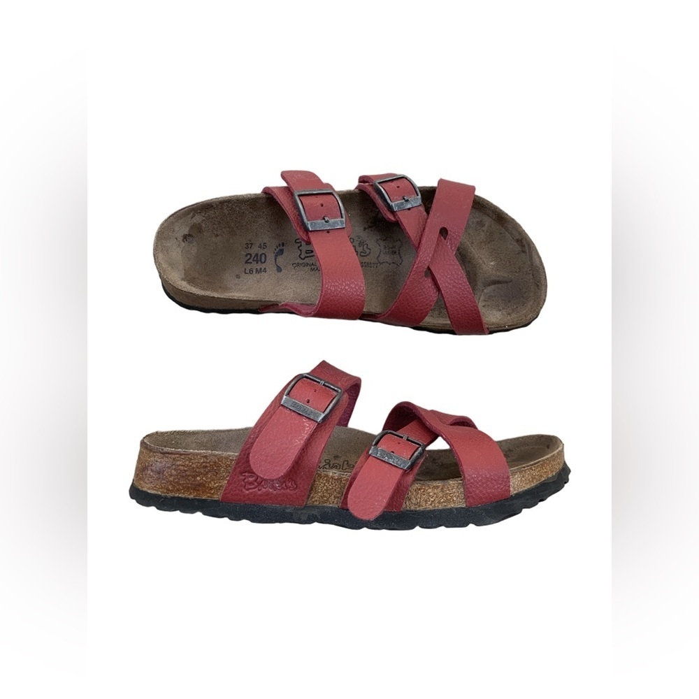 Birkenstock Women’s Size 6 "Birki's" Nepal Leather Buckle Sandals in Buffalo Red